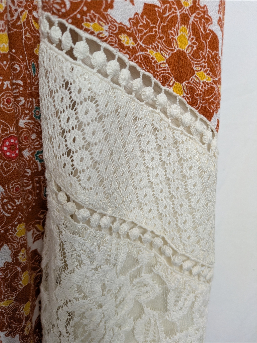 Boho Crochet Panel Maxi Dress in Rust Floral - Picture 3 of 8